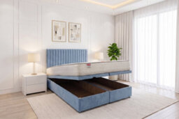 "Knight Sleep Emily Ottoman Bed Light Blue Plush 3Ft With Mattress & 24""headboard - Single" - thumbnail 1