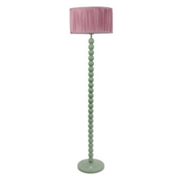 Valuelights Bobbins Sage Green Floor Lamp With Ruched Pleated Blush Pink Drum Shade - thumbnail 2
