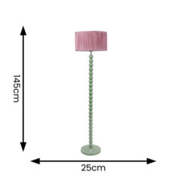 Valuelights Bobbins Sage Green Floor Lamp With Ruched Pleated Blush Pink Drum Shade - thumbnail 4