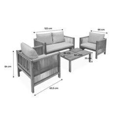 Sweeek - 4-Seater Acacia Wood And Rope Garden Sofa Set Alcira Beige 122X63.5X64 Cm - thumbnail 7