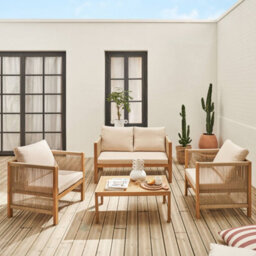 Sweeek - 4-Seater Acacia Wood And Rope Garden Sofa Set Alcira Beige 122X63.5X64 Cm - thumbnail 3