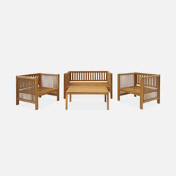 Sweeek - 4-Seater Acacia Wood And Rope Garden Sofa Set Alcira Beige 122X63.5X64 Cm - thumbnail 2