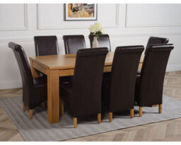 That's Furniture Dakota 182 X 92 Cm Chunky Oak Large Dining Table And 8 Chairs Dining Set With Montana Brown Leather Chairs - thumbnail 3