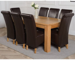That's Furniture Dakota 182 X 92 Cm Chunky Oak Large Dining Table And 8 Chairs Dining Set With Montana Brown Leather Chairs