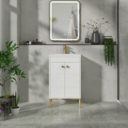 Royal Bathrooms Verona 500mm Gloss White Floor Standing Bathroom Vanity Unit 2 Door With Mid-Edge Basin & Brushed Brass Knob - thumbnail 4