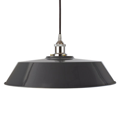 Slate Grey Large Chancery Painted Dome Pendant Light With Nickel Lamp Holder And Black Round Cable - Se Home - image 1