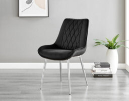 Furniturebox Uk Carson White Marble Effect Square Dining Table & 2 Black Pesaro Silver Chairs - thumbnail 9