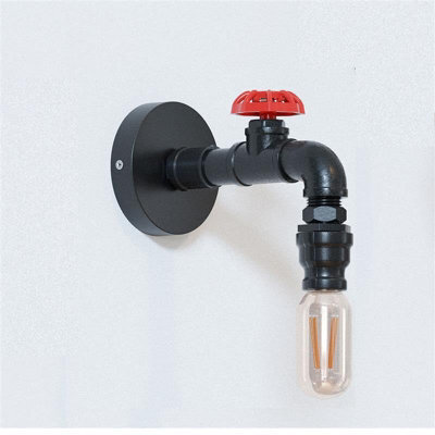 Ledsone Industrial Steampunk Wall Light Water Pipe Led E27 Wall Sconce With Red Valve And Back Box, Retro Metal Wall Lamp Fixture - image 1