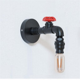 Ledsone Industrial Steampunk Wall Light Water Pipe Led E27 Wall Sconce With Red Valve And Back Box, Retro Metal Wall Lamp Fixture