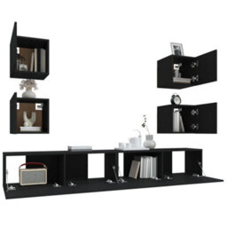 Berkfield 6 Piece Tv Cabinet Set Black Engineered Wood - thumbnail 5