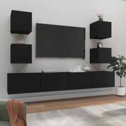 Berkfield 6 Piece Tv Cabinet Set Black Engineered Wood - thumbnail 1