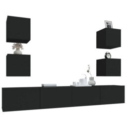 Berkfield 6 Piece Tv Cabinet Set Black Engineered Wood - thumbnail 4