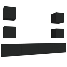 Berkfield 6 Piece Tv Cabinet Set Black Engineered Wood - thumbnail 2