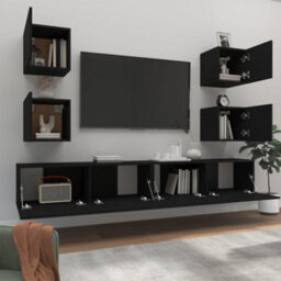 Berkfield 6 Piece Tv Cabinet Set Black Engineered Wood - thumbnail 3