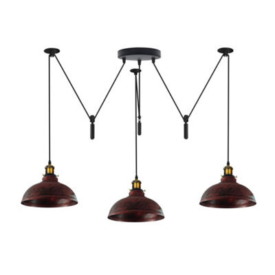 Rustic Red Pulley Pendant 3 Light Dome Lampshade Height Adjustable Cord E27 Base 110-240V Ceiling Pendant Light For Bedroom - image 1