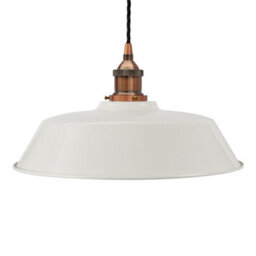 Pale Grey Chancery Painted Dome Pendant Light With Antique Copper Lamp Holder And Black Twisted Cable - Se Home - thumbnail 1