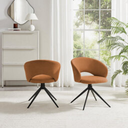 Furniturebox Uk 2X Anika Terracotta Orange Fabric Swivel Dining Chairs - thumbnail 4