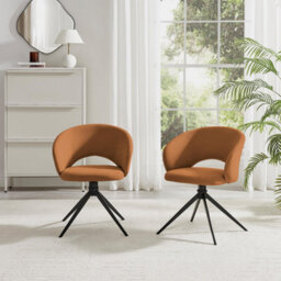 Furniturebox Uk 2X Anika Terracotta Orange Fabric Swivel Dining Chairs - thumbnail 3
