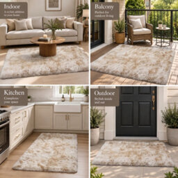 Oxford Homeware Shaggy Rug Anti-Slip Washable Soft Fluffy Living Room And Bedroom Rug (Mottled Cream, 50X80Cm) - thumbnail 3