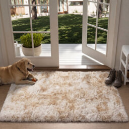Oxford Homeware Shaggy Rug Anti-Slip Washable Soft Fluffy Living Room And Bedroom Rug (Mottled Cream, 50X80Cm) - thumbnail 1