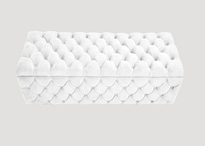 137Cm Wide Lux Ottoman Storage Box, White Velvet Upholstered Chesterfield Storage Ottoman Box - image 1