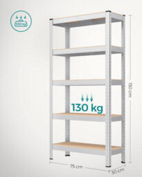 Songmics Storage Shelving, 5-Tier Steel Rack, Storage Organiser, Boltless Setup, Perfect For Garage Or Shed, Silver - thumbnail 2