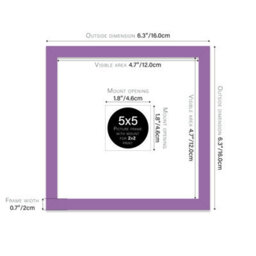 "5X5"" Purple Picture Frame - 5X5"" Square Frame With 2X2"" Mount For 5X5""/2X2"" Pictures Vintage Style Photo Display, 1 Pack" - thumbnail 2