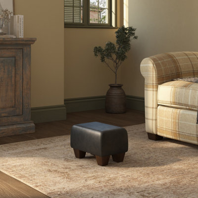 Black Mahogany Wood Chunky Legs Style Leather Small Footstool Handmade Uk By Footstools Direct - image 1
