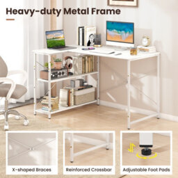 Gainoom L-Shaped White Computer Desk Reversible Corner Desk With Adjustable Shelf - thumbnail 9