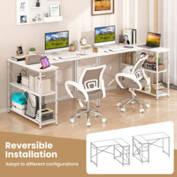 Gainoom L-Shaped White Computer Desk Reversible Corner Desk With Adjustable Shelf - thumbnail 6