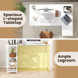 Gainoom L-Shaped White Computer Desk Reversible Corner Desk With Adjustable Shelf - thumbnail 8