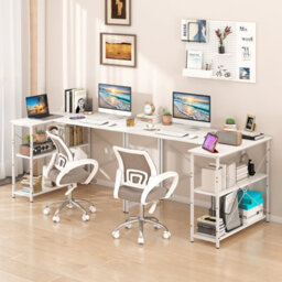 Gainoom L-Shaped White Computer Desk Reversible Corner Desk With Adjustable Shelf - thumbnail 5