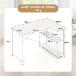 Gainoom L-Shaped White Computer Desk Reversible Corner Desk With Adjustable Shelf - thumbnail 2