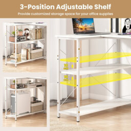 Gainoom L-Shaped White Computer Desk Reversible Corner Desk With Adjustable Shelf - thumbnail 7