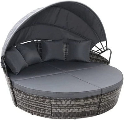 Evre  Mixed Grey Bali Day Bed Outdoor Garden Furniture Set With Canopy & Cover - image 1