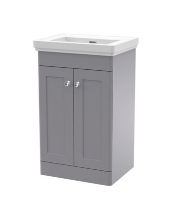 Balterley Swynnerton Traditional 2 Door Floor Standing Vanity Unit With Basin, Satin Grey, 500mm - image 1