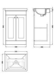 Balterley Swynnerton Traditional 2 Door Floor Standing Vanity Unit With Basin, Satin Grey, 500mm - thumbnail 2