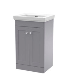 Balterley Swynnerton Traditional 2 Door Floor Standing Vanity Unit With Basin, Satin Grey, 500mm - thumbnail 1