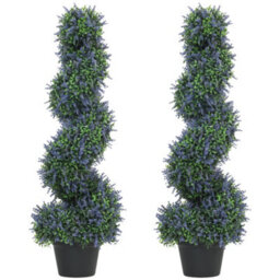 Homcom Artificial Lavender Topiary Tree With 315 Leaves And 315 Flowers, Set Of 2 - thumbnail 2