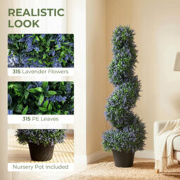 Homcom Artificial Lavender Topiary Tree With 315 Leaves And 315 Flowers, Set Of 2 - thumbnail 4
