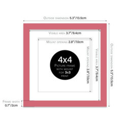 "4X4"" Pink Picture Frame - 4X4"" Square Frame With 3X3"" Mount For 4X4""/3X3"" Pictures Luxurious Style Frame For Home Décor, 1 Pack" - thumbnail 2