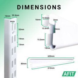 Afit Twin Slot Shelving Kit 6X610mm Brackets 2X1M Uprights Heavy Duty Steel Wall Mounted Shelving System - White - thumbnail 2