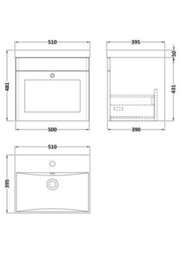 Balterley Swynnerton Traditional 1 Drawer Wall Hung Vanity Unit With Thin Edge Basin, Satin Grey, 500mm - thumbnail 2