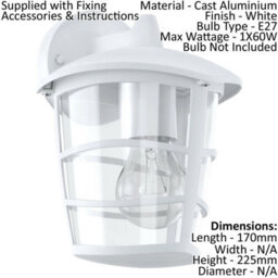 2 Pack Ip44 Outdoor White & Glass Lanterns - 60W E27 Porch Lighting - thumbnail 2