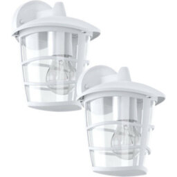 2 Pack Ip44 Outdoor White & Glass Lanterns - 60W E27 Porch Lighting