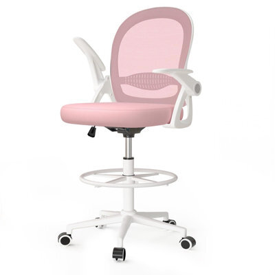 Onemill Tall Office Chair With Flip-Up Armrests, Adjustable Footrest, And Swivel For Home Office-Pink - image 1