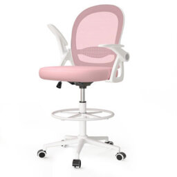 Onemill Tall Office Chair With Flip-Up Armrests, Adjustable Footrest, And Swivel For Home Office-Pink