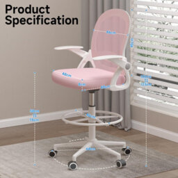 Onemill Tall Office Chair With Flip-Up Armrests, Adjustable Footrest, And Swivel For Home Office-Pink - thumbnail 3
