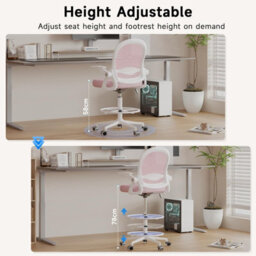 Onemill Tall Office Chair With Flip-Up Armrests, Adjustable Footrest, And Swivel For Home Office-Pink - thumbnail 4