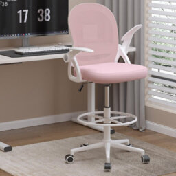 Onemill Tall Office Chair With Flip-Up Armrests, Adjustable Footrest, And Swivel For Home Office-Pink - thumbnail 8